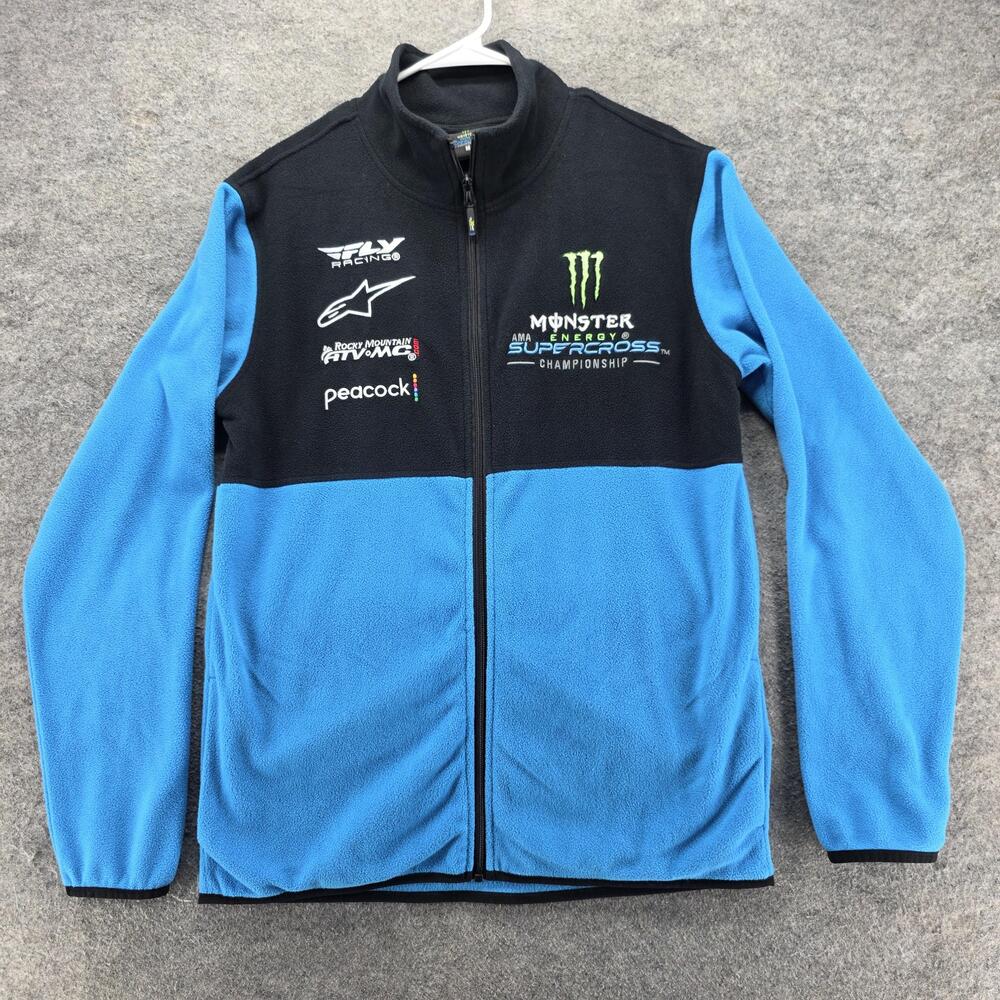 Monster Energy Supercross Jacket Mens M Blue Motocross Fleece Full Zip